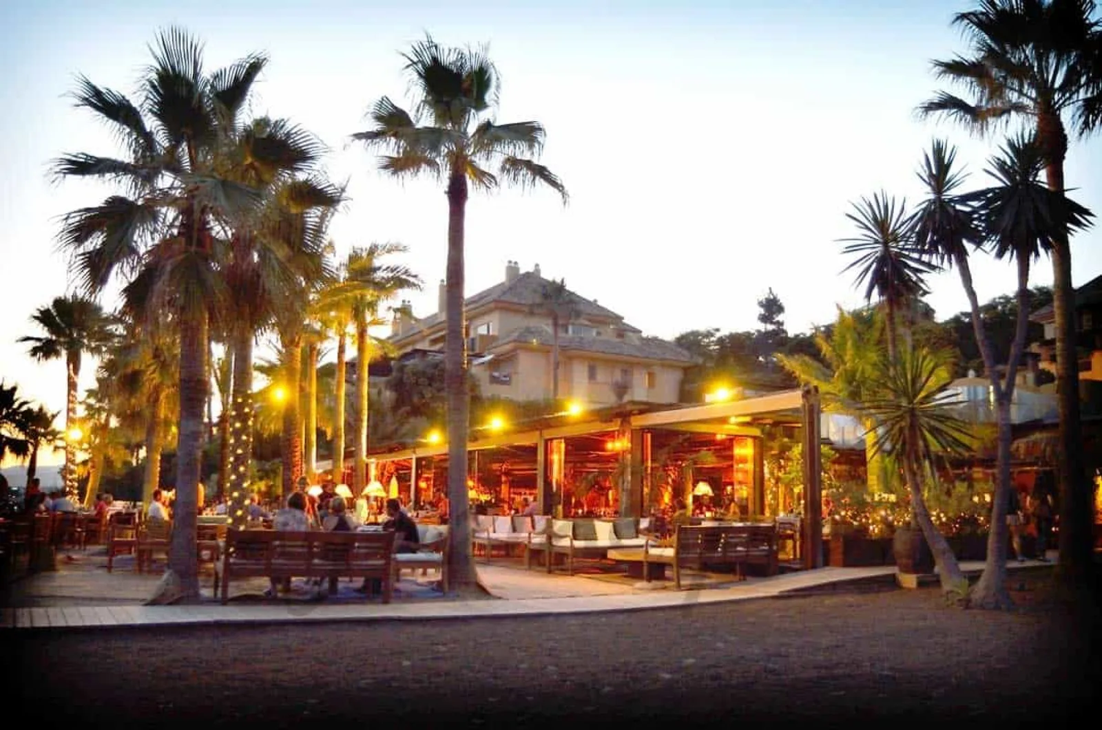 The terrace glowing at sunset