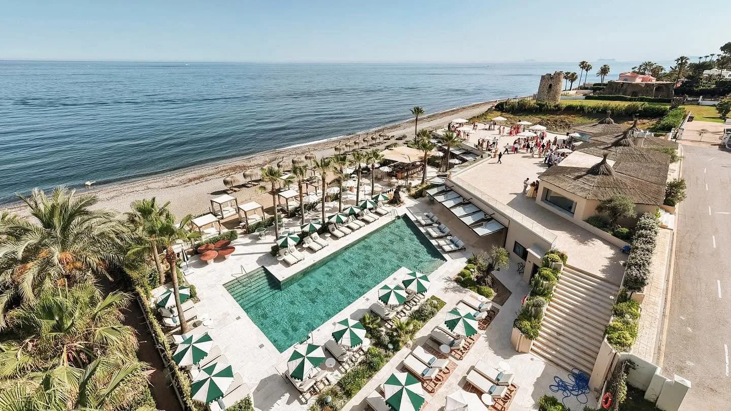 The beachfront pool and terraces at Barbillón