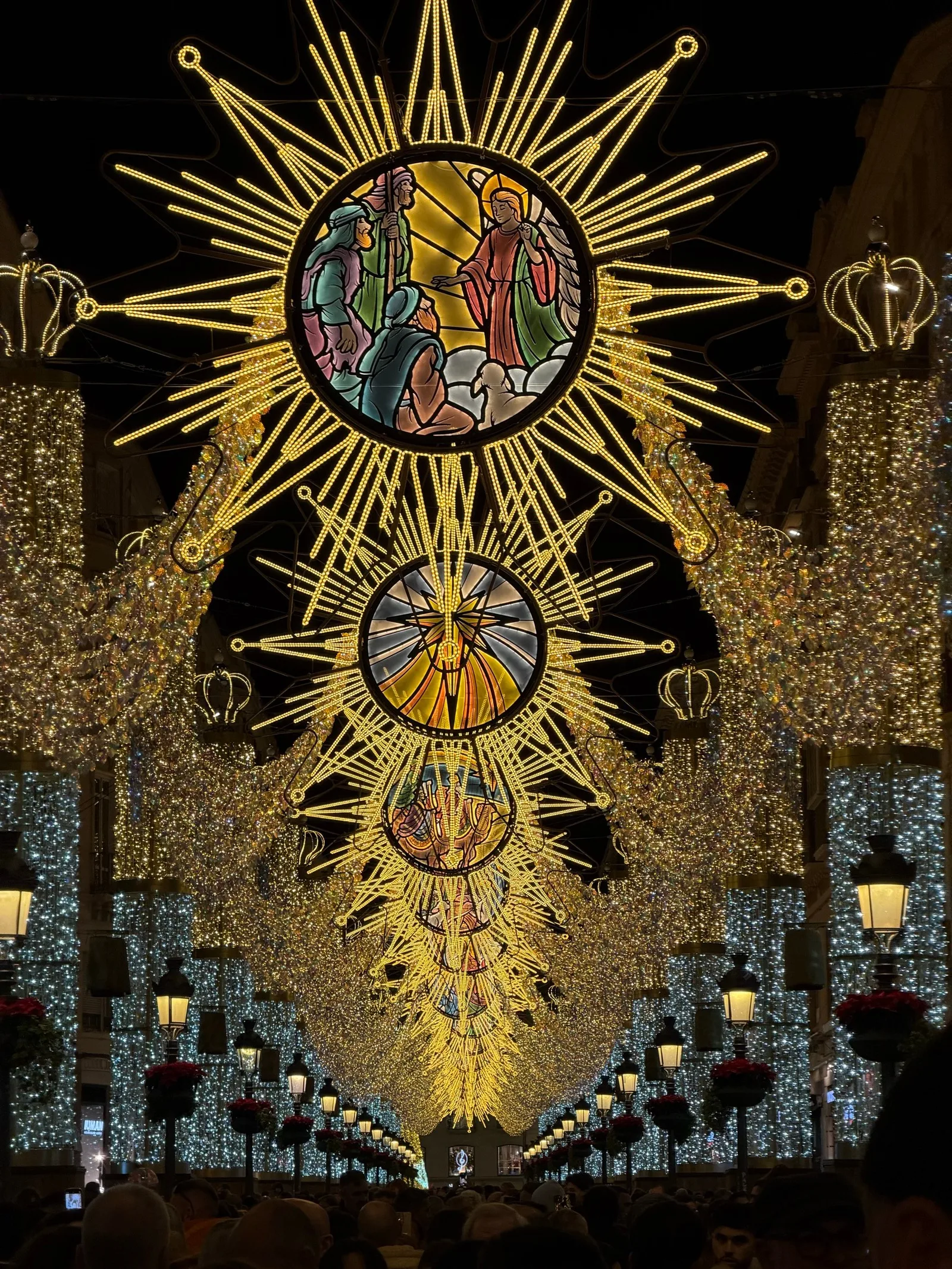 The nativity light display on Calle Larios at Christmas