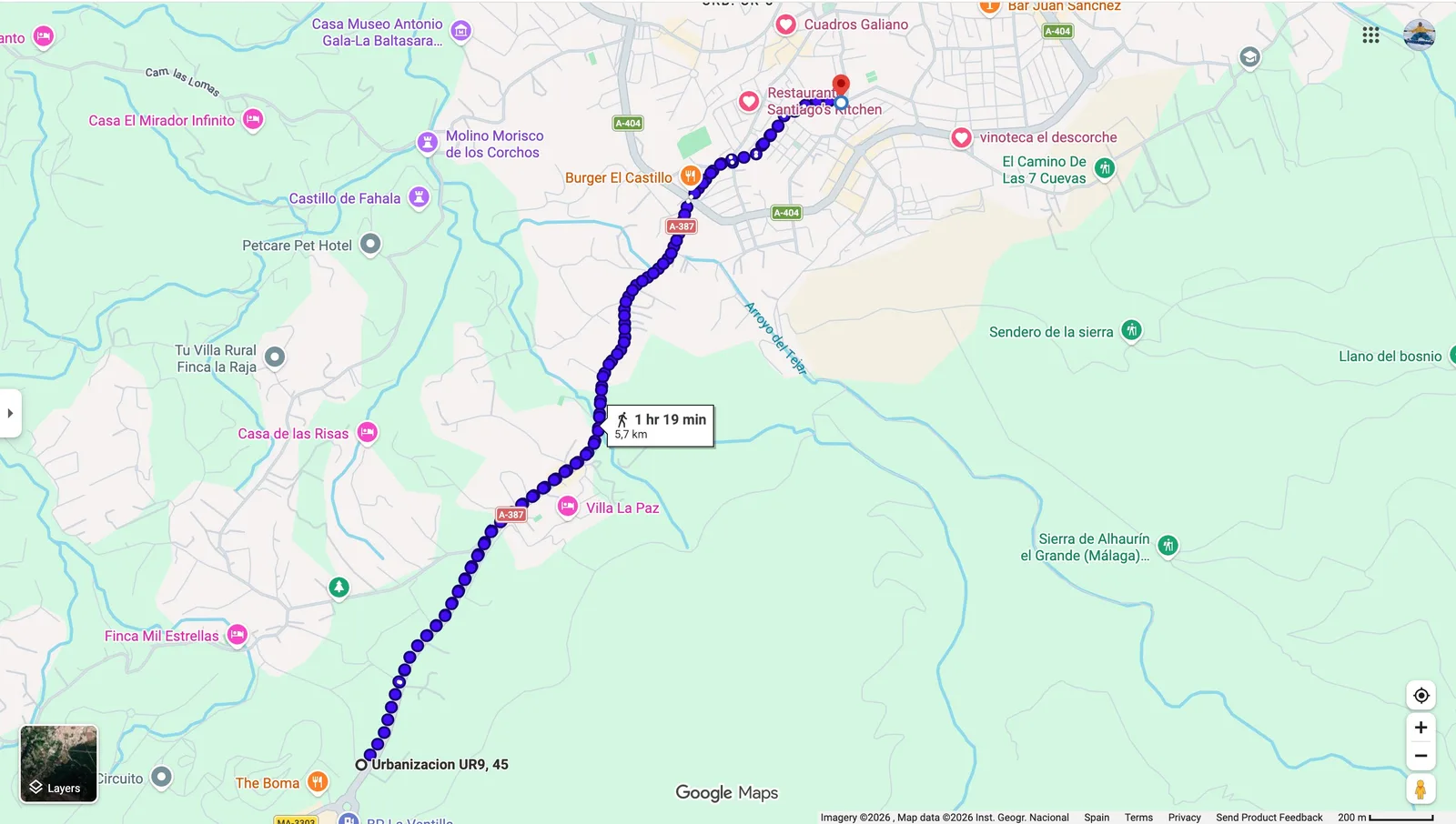 The route map — 5.7 km there and back